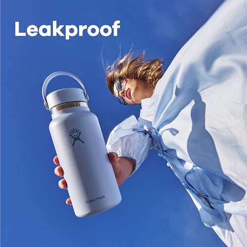 Hydro Flask Water Bottle - Insulated Stainless Steel - Wide Mouth Flex Lid, Non Spill, Leakproof and Refillable in 32 Oz Surf Blue