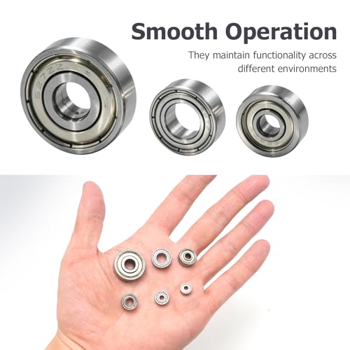Hoypeyfiy 60Pcs 6 Sizes Carbon Steel Ball Bearings Assortment Kit, Double Shielded Deep Groove Bearings for Furniture Wheels, Skateboards, and Small Motors