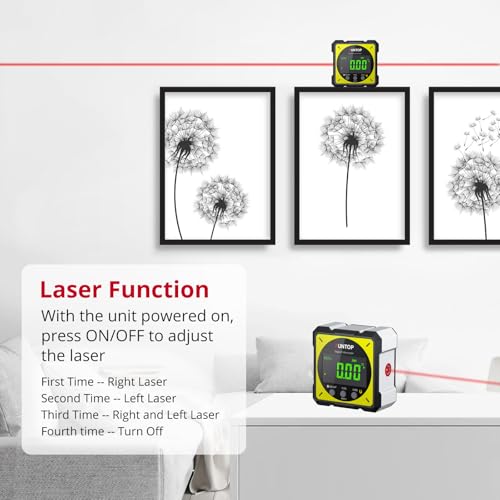 XUNTOP digital angle finder with Class 2 laser, under 1mW output, displayed as a line laser tool