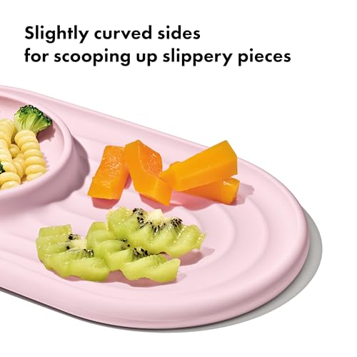 OXO Tot Textured Suction Plate & Spoons Set, Baby Led Weaning Supplies - Opal Blossom