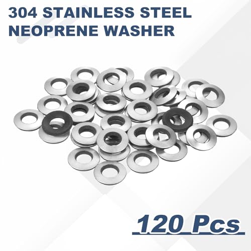 uxcell 3/8 x 3/4 inch EPDM bonded sealing rubber washers with 304 stainless steel backing, 120-piece set