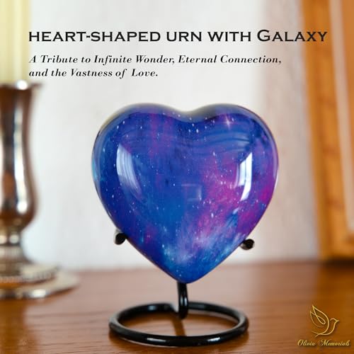 Galaxy Heart Urn Keepsake for Men - Small Heart Cremation Urn with Stand - Universe Mini Urn with Stars - Blue Cosmic Heart Shaped Urn - Heart Urn for Men Male Dad Adults & Infants Galaxy Small Heart-Shaped Keepsake with Stand (1 Count)