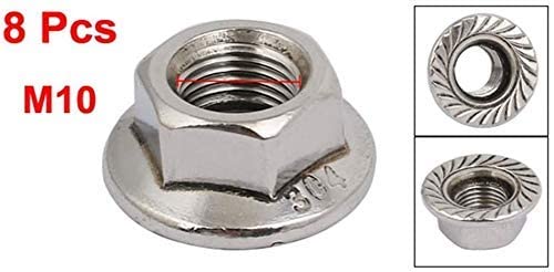 [Australia - AusPower] - 8 M10 x 1.0mm Pitch Metric fine Pitch 304 Stainless Steel Hexagonal Flange Nuts 