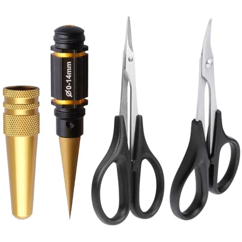RC Body Reamer 0-14 mm Hole Punch with Sleeve and Curved Scissors and Straight Scissors Set RC Car Body Assembly for RC Car Truck Tools