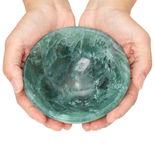 Large Green Fluorite Crystal Bowl Hand-Carved Round Fluorite Crystals Gemstone Bowl Reiki Healing Home Decoration Gift 4-4.5" Large