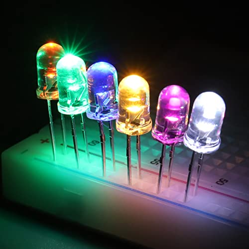 BOJACK 5 Colours 500 Pieces 5mm LED Diodes Assortment Kit Pack Bulb Lamps Electronic Components 5mm Light Emitting Diodes 5 colours 500P