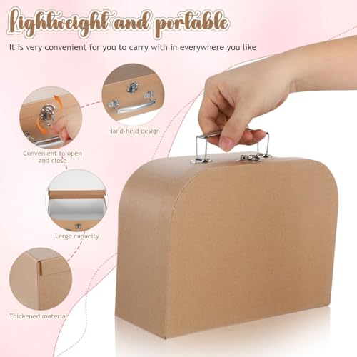 TEHAUX Kraft Paper Suitcase Gift Box 10.03 X 7.48 X 3.93 in Paperboard Suitcase for Jewelry Gift Storage Wedding Wrapping Party Favors Portable Carry Box