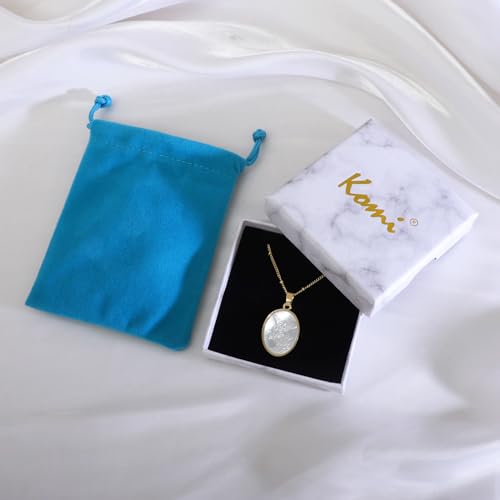 KOMI Pendant Necklace for Women, Mother of Pearl Pendant with 18K Gold Plated Necklace, Catholic Jewelry for Women with Soft Velvet Bag St. Michael