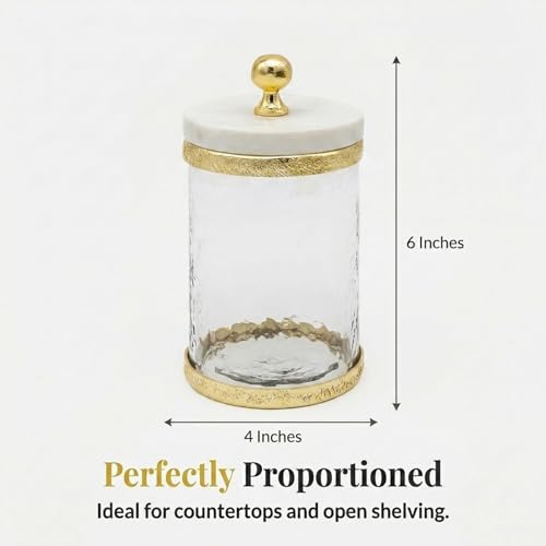 Godinger Glass Storage Canister with Marble Lid and Gold Band, 4x6, 4L