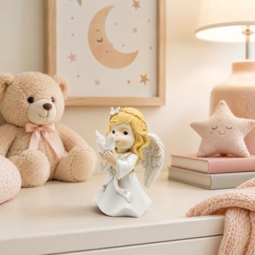 Comfy Hour 6.9 Inch Angel Figurine, Peace Dove Angel Statue White With Blonde Hair and Gold Accents