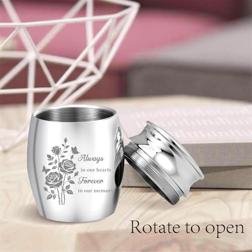 CREATCABIN Mini Cremation Urn Small Keepsake Urns Ashes Holder Silver Rose Flower Alloy Sharing Funeral Kit Memorials Miniature Container Decorative with Velvet Bag for Ashes Hair 1.6x1.2Inch