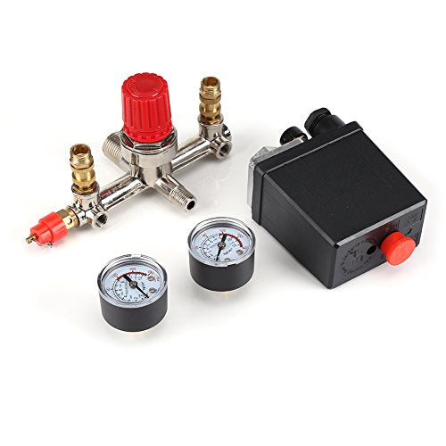 Fdit Air Compressor Pressure Switch Gauge Double Safety Valve Pressure Control with 120 Psi Pressure Regulator 230 V