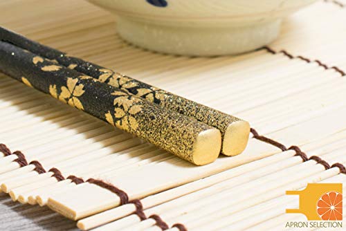 Wajima Japanese Natural Lacquered Wooden Chopsticks Reusable in Gift Box, Golden Sakura (Black) Made in Japan, Handcrafted Black