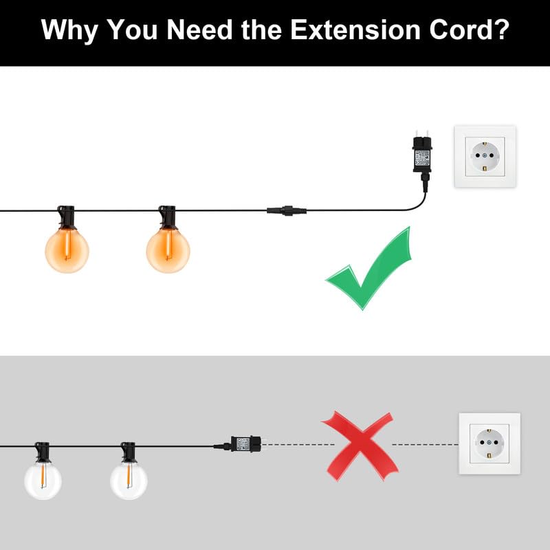 Fairy Lights Extension 5 m 2-Pin Fairy Lights Extension Cable, cshare IP65 Waterproof Extension Cable Fairy Lights Outdoor for G40 Globe Lights, Icicle Lights, Garden Light, Black