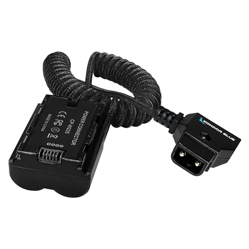 KONDOR BLUE | D-Tap to NP-W235 Dummy Battery Power Cable for Compatible FUJIFILM Cameras | Coiled 16 to 36 Inch, Regulated 8V 2A Output, Continuous External Power | Black 16"-36"