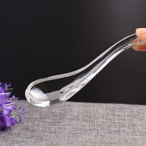 VOSAREA 2pcs Clear Glass Spoons Asian Soup Spoons Glass Foods Spoons Chinese Soup Spoons Asian Rice Spoon Japanese Wonton Soba Ramen Noodle Spoon (Pack of 2) 13.50X5.00X4.00CM (Pack of 2)
