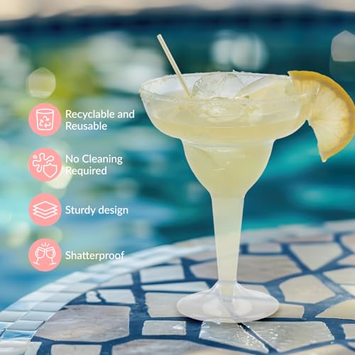 Prestee 50 Clear Plastic Margarita Glasses, 12oz - Heavy Duty Margarita Glasses Disposable for Cinco de Mayo Party Decorations, Taco Party, Plastic Cocktail Cups Large (50 Count)