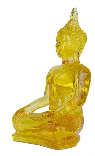 BUDDHO Buddha overcoming Temptations Buddha Statue 4" H. Poly Resin Thai Buddha Statue for Home Decor Buddha Decor Small Gift Office Gift Sculpture Figurines Zen Altar (Yellow) Yellow