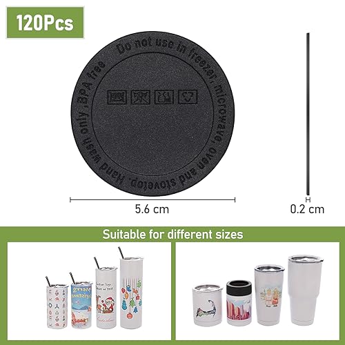 HOYDATE Rubber Bottoms for Sublimation Tumblers,Protective Anti-Slip Silicone Bottoms with Adhesive for Skinny Tumblers, Thermal Bottle,Mason Jars (56mmX120Pcs) 56mmX120Pcs