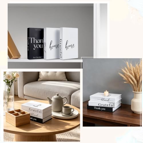 AHANDMAKER Set of 3 Thankful Grateful Blessed Decorative Books for Home Decor, Farmhouse Rustic Stacked Display Faux Books Paper Storage Boxes for Coffee Table Bookshelf Mantel Entryway Decoration