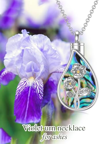 TOUPOP Teardrop Cremation Jewelry for Ashes Sterling Silver 12 Month Birth Flower Urn Necklace w/Funnel Filler Memorial Keepsake Jewelry for Women 2-February