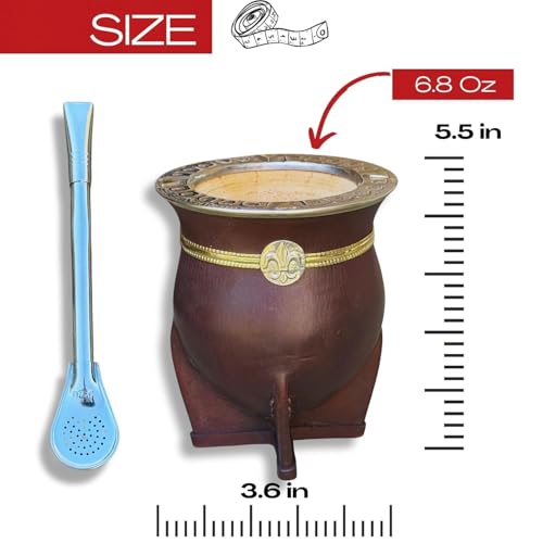 Hide & Smile Camionero Premium Handmade Mate Kit, pumpkin and leather Cup And Bombilla Set, Authentic Argentine Mate Gourd Tea, Includes Straw (brown) Brown