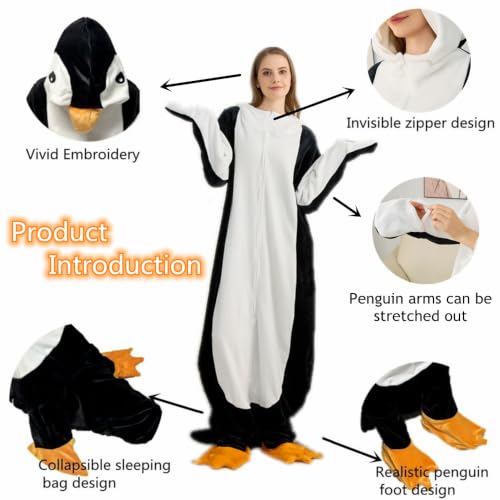 Wearable Penguin Blanket Hoodie Sleeping Bags for Adults Women Men Super Soft Warm Cozy Flannel Fleece Blanket Penguin Gifts(L,Suitable Height 4'11"-5'5") Cosplay Penguin Large