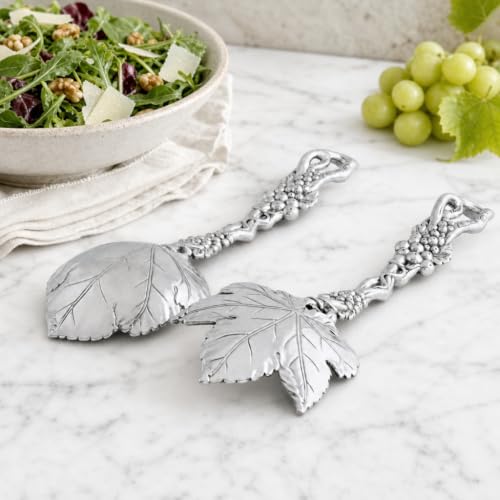 Arthur Court Grapevine salad servers set with an 11-inch fork and spoon made of premium aluminum for elegant entertaining.