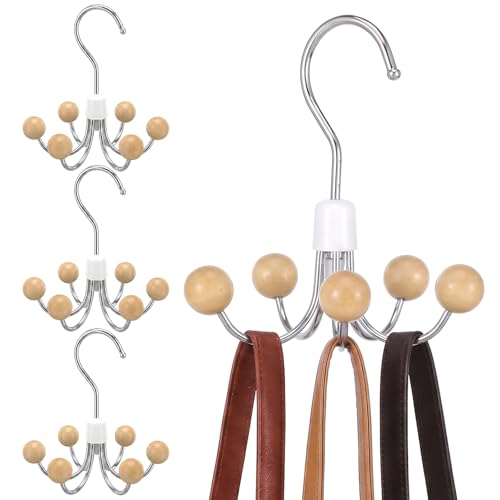 4-Pack 360° Swivel Hoodie Hanger with 6 Natural Wood Balls, Multi-Hook Closet Organizer for Sweatshirts, Purses, Hats, Bras & Accessories Storage