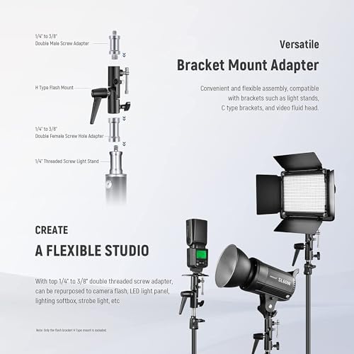 NEEWER Camera Flash Bracket H Type Mount with Umbrella Softbox Holder, 180° Swivel Adjustable Metal Light Stand Adapter with 1/4" to 3/8" Screw Adapter for Speedlite LED Light Stand Tripod (2 Pack) FB-1(2-Pack）