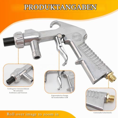 Sandblasting Set Compressed Air Sandblasting Gun Kit Sandblasting Air Compressor | Sandblasting gun set for sandblasting cabin with 8 ceramic nozzles, 4 metal nozzles and 1 metre rubber hose