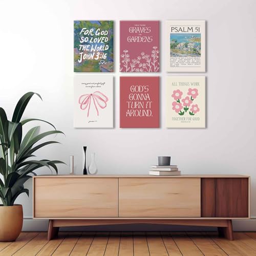 BingruiArt Pink Bow Psalm 51 Bible Verse Wall Art Set of 6 12x16 Framed Pink2 12x16inch canvas