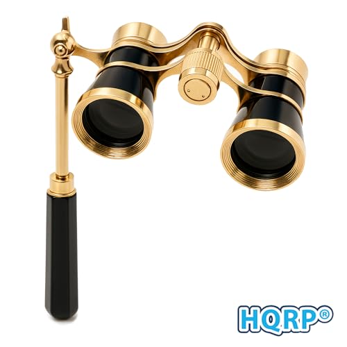 HQRP 3 x 25 Opera Glasses Theater Binoculars, Black with Gold Color Trim, w/Built-in Extendable Handle, Crystal Clear Optics (CCO), for Adults Kids Women in Musical Concert, Gift Box