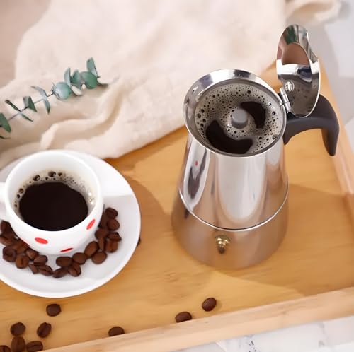 Stainless Steel Moka Pot Espresso Maker,Stovetop Moka Pot, Percolator Coffee Pot,Italian Coffee Maker,Cuban Café Brewing,Greca Coffee Maker (6 CUP) 6CUP 300ml