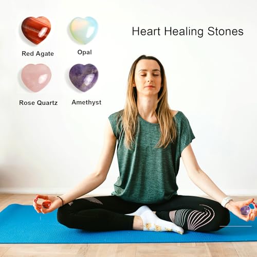 Amethyst Heart Worry Stones, 1.2 Inch, Set of 4 Amethyst