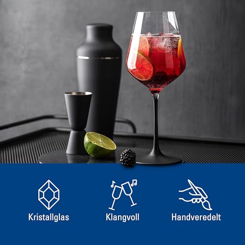 Villeroy & Boch Manufacture Rock Red Goblet, Set of 4, Crystal Wine Glasses in Exciting Black, Dishwasher Safe Modern
