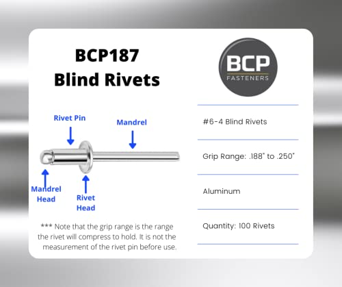 [Australia - AusPower] - 100 Qty Aluminum Blind Rivets (#6-4) 3/16" Diameter x 1/4" Grip (BCP187) 