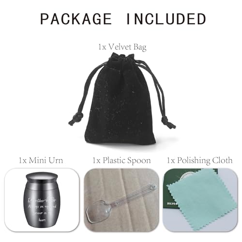 CREATCABIN Mini Keepsake Urn Small Brother Urn Black Alloy Miniature Memorial Cremation Sharing Ashes Holder Container with Bag Spoon Cloth for Funeral Burial Human Commemorative 1.6 x 1.2 Inch