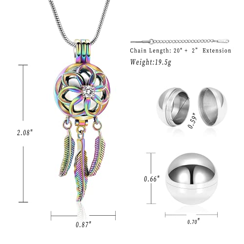 Dream Catcher Urn Necklace for Ashes Cremation jewelry for Women Men Stainless Steel Memorial Necklaces Ash Holder for Human Pets Keepsake Jewelry with Fill Tool Rainbow-Silver