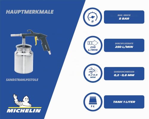 Michelin Sandblasting Gun, Sand Blaster with 1L Tank, Max. Pressure 8 Bar
