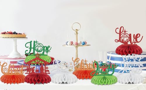 8PCS Christmas Decorations Happy Birthday Jesus Honeycomb Centerpieces Christmas Party Decorations Supplies