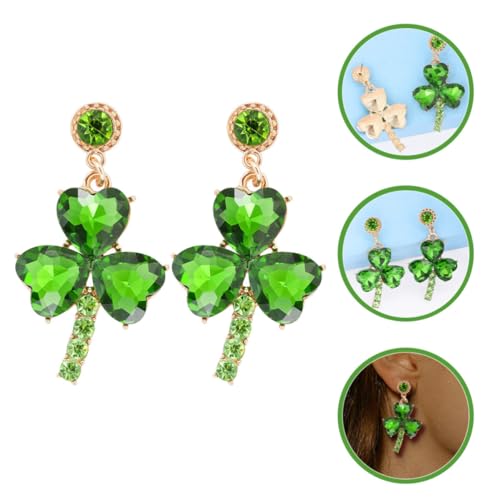 YARNOW Alloy Drop Earrings Green Shamrock Earrings Adorned with Shiny Cubic Zirconia for St Patrick's Day Events and Celebrations, Elegant and Festive Design for Women
