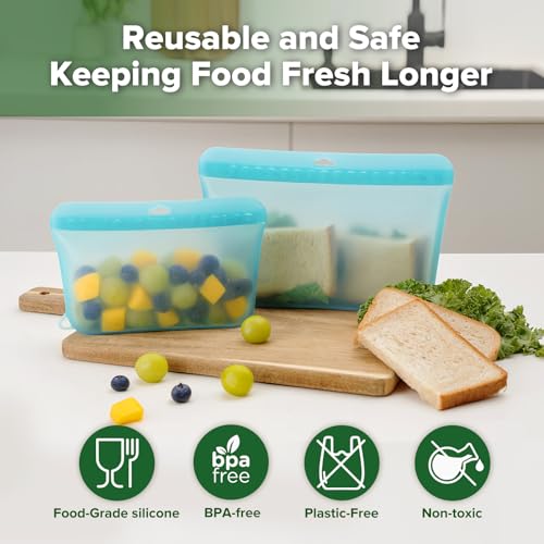 haakaa Reusable Silicone Food Storage Bags, 16/33/50.7 oz, 3 Pack 500ML+1000ML+1500ML