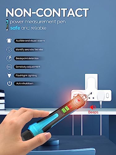 A1 Non-Contact Voltage Tester / Current Tester Non-Contact Range AC 12-1000V/48V-1000V, Live/Zero Wire Tester, Electric Tester with Torch, Summer Alarm Blue