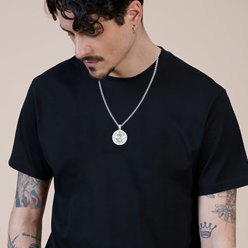 St Christopher Necklace for Men, St Christopher/Jesus Necklace 925 Sterling Silver Antiqued Religious Pendant Men Necklaces Talisman Jewellery Christening Graduation Gifts 03-St Christopher