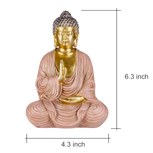 Houlu Golden Meditating Buddha Statue Indoor – 6.3 Inch Buddha Statue for Home Decor, Small Buddha Statues for Meditation and Spiritual Decor - Blessing Buddha