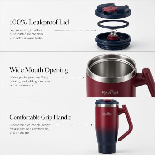 Era Flip 40oz Tumbler with 100% Leakproof Covered Straw Lid | Hygienic Covered Straw | Insulated Stainless Steel Water Bottle with Handle | Cup Holder Friendly | BPA-Free (Maroon & Navy) Maroon