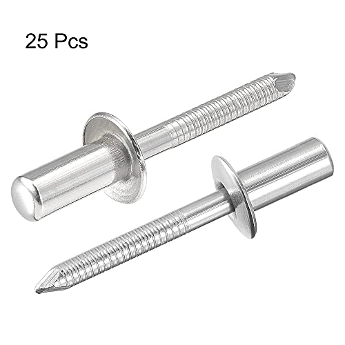 uxcell 304 stainless steel blind rivets, 6.4mm diameter x 14mm grip length, silver tone, close end, 25 pieces