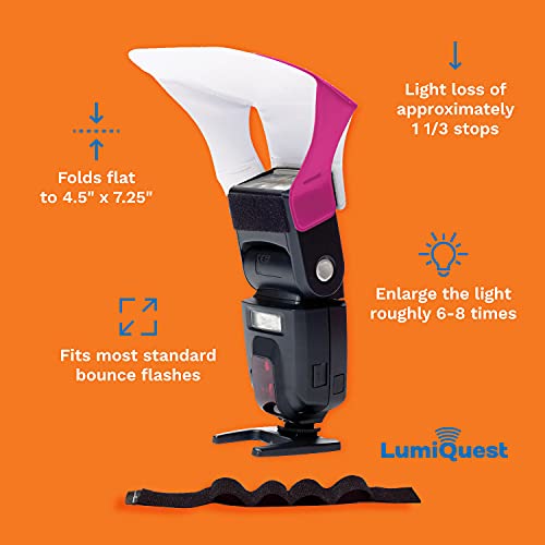 LumiQuest Flash Pocket Bouncer, Flash Diffuser with UltraStrap, Universal Classic Design for External Camera Flashes, Neon Pink