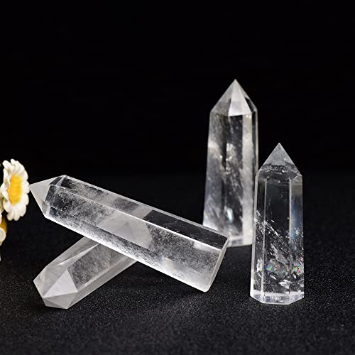1Pc Natural Clear Quartz Crystal Tower 3.6-4.3" Healing Crystal Wand 6 Faceted Chakra Reiki Meditation Therapy 3.54-4.33”（9-11cm）